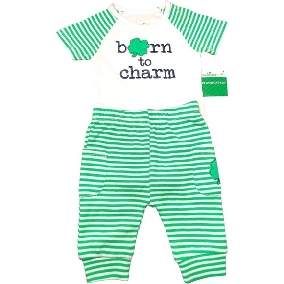 Way to Celebrate NWT Unisex Born to Charm St Patrick’s Day Outfit Size 0-3 Mos - Picture 1 of 15